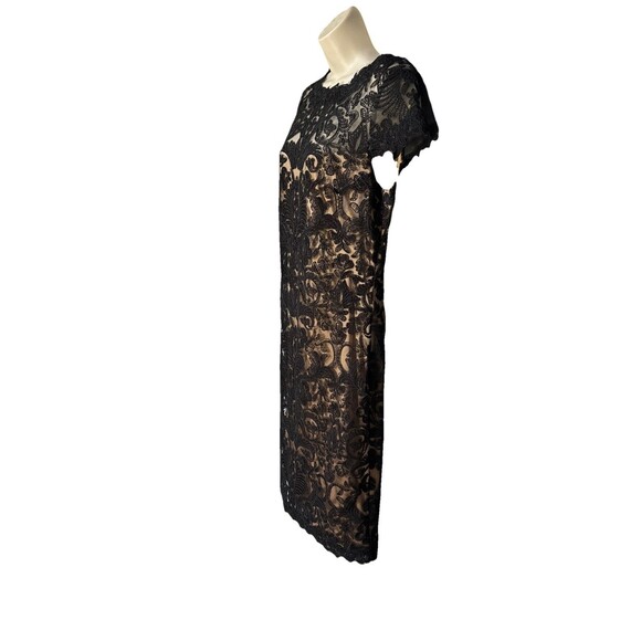 Tadashi Shoji Size 12  Black Lace Cocktail Dress Cap Sleeve Embroidered Tulle - Picture 10 of 14